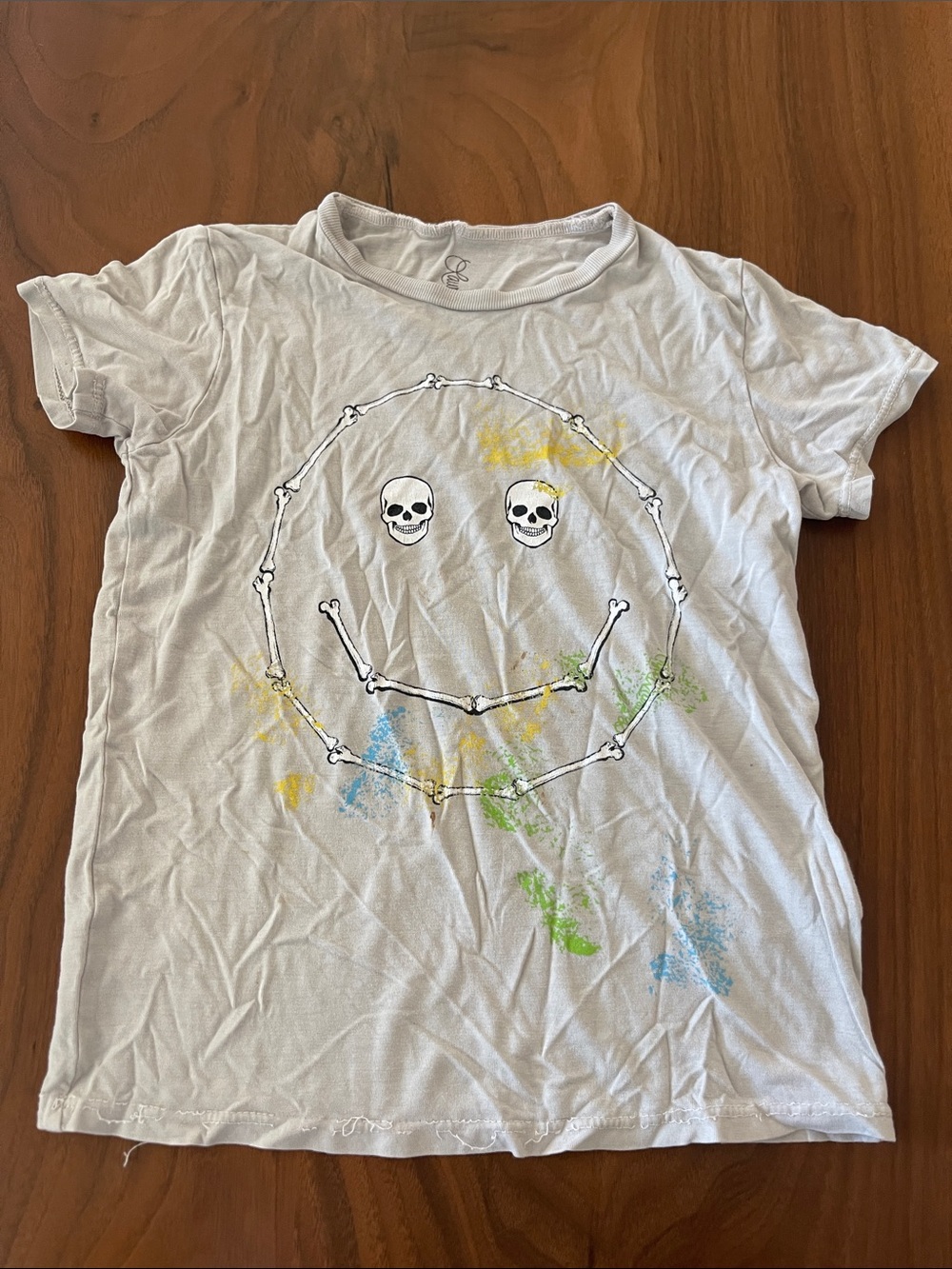 Lauren Moshi Kids White Skull Smile Graphic Tee. Flaws noted in images